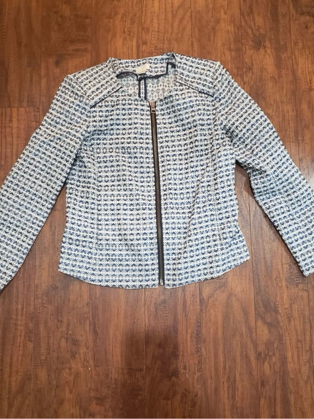 J Crew Textured Zip-Front Women's Jacket in Blue and White